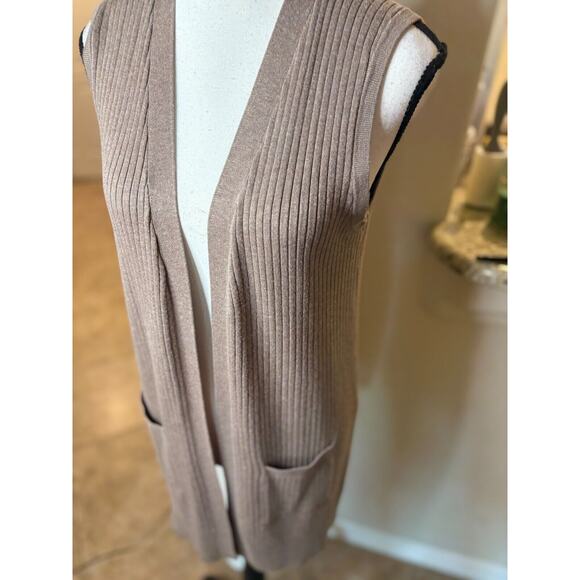 Spense Open Front Sleeveless Tan Duster Vest with Pockets Size M 6-10 - Picture 3 of 8